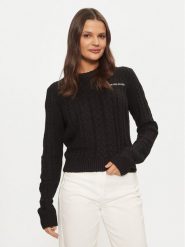 Guess Jeans Sweter W4BR13 Z3HN2 Czarny Regular Fit. Czarne swetry nierozpinane damskie Guess Jeans, xs, z aplikacjami, z jeansu, bez kołnierzyka, bez ramiączek. Za 239.99 zł.