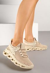Ciemnobeżowe Buty Sportowe Sneakersy na Platformie Ozdobionej Tłoczeniem Teliriella. Brązowe obuwie sportowe damskie Renee, bez wzorów, z jeansu, bez zapięcia. Za 89.99 zł.