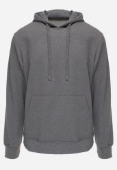 Ciemnoszara Bluza z Kapturem i Kieszenią Typu Kangur Aqialei. Szare bluzy męskie Born2be, l, bez wzorów, z dresówki, z kapturem. Za 99.99 zł.