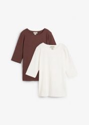 T-shirt z bawełny organicznej (2 sztuki). Białe t-shirty damskie bonprix, bez wzorów, z bawełny, bez kołnierzyka, bez ramiączek. Za 69.99 zł.