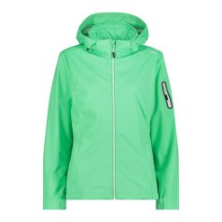 Damska kurtka turystyczna z kapturem CMP. Zielone kurtki sportowe damskie CMP, bez wzorów, bez ramiączek, z kapturem, trekkingowe. Za 390.40 zł.