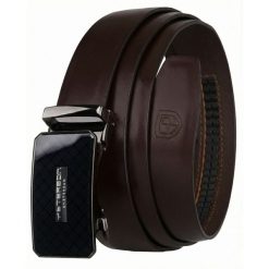 Skórzany pasek męski w ciemnobrązowym kolorze z automatyczną, czarną klamrą Peterson PTN A015 D.BROWN. Brązowe paski męskie Peterson, ze skóry, eleganckie. Za 89.99 zł.