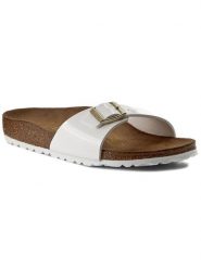 Birkenstock Klapki Madrid 1005310 Biały. Białe klapki damskie Birkenstock, bez wzorów, ze skóry, bez obcasa, bez zapięcia. Za 399.99 zł.