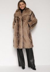 Brązowy Płaszcz Futro z Szerokim Kołnierzem i Kieszeniami Ezinda. Brązowe płaszcze damskie Born2be, l, bez wzorów, z futra, biznesowe, bez kołnierzyka, bez kaptura. Za 339.99 zł.