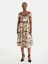 Elisabetta Franchi Sukienka koktajlowa AB-910-61E2-V590 Beżowy Regular Fit. Brązowe sukienki damskie Elisabetta Franchi, bez wzorów, z bawełny, wizytowe, bez kołnierzyka, bez ramiączek. Za 2,509.00 zł.