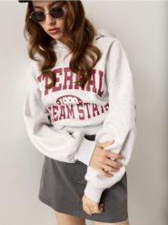 Bluza z bawełną z kapturem i nadrukiem - Inny. Bluzy damskie Sinsay, l, bez wzorów, z bawełny, sportowe, bez ramiączek, z kapturem. Za 49.99 zł.