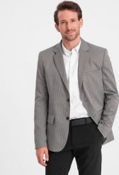 Ombre Marynarka męska casual w delikatną kratkę - szara V2 OM-BLZB-0116 M. Szare garnitury męskie Ombre, m, bez wzorów, casualowe. Za 309.99 zł.