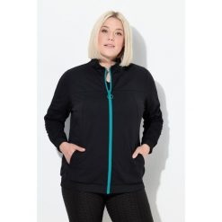 Damskie Bluza dresowa rękawy marszczone kaptur 2-kierunkowy zamek błyskawiczny. Czarne bluzy damskie Ulla Popken, plus size, bez wzorów, z dresówki, bez ramiączek, bez kaptura. Za 349.99 zł.