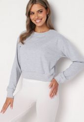 Jasnoszara Bluza z Dodatkiem Bawełny Wykończona Ściągaczami Evilaya. Szare bluzy damskie Born2be, l, bez wzorów, z bawełny, casualowe, bez ramiączek, bez kaptura. Za 19.99 zł.