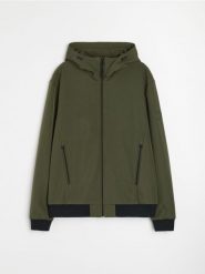 Kurtka softshell z kapturem - zielony. Zielone kurtki męskie Sinsay, l, bez wzorów, z softshellu, z kapturem. Za 99.99 zł.