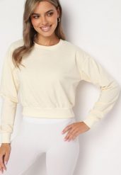 Jasnobeżowa Bluza z Dodatkiem Bawełny Wykończona Ściągaczami Evilaya. Brązowe bluzy damskie Born2be, l, bez wzorów, z bawełny, casualowe, bez ramiączek, bez kaptura. Za 19.99 zł.