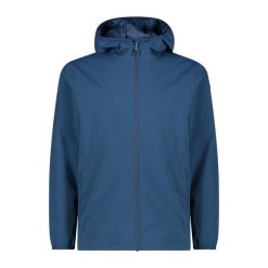 Kurtka przeciwdeszczowa z stałym kapturem CMP. Niebieskie kurtki męskie CMP, bez wzorów, z softshellu, sportowe. Za 338.50 zł.