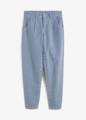 Dżinsy o baryłkowatym kroju w paski, mid waist. Niebieskie jeansy damskie bonprix, na lato, bez wzorów, z jeansu. Za 159.99 zł.