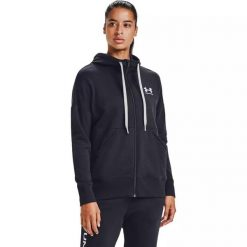 Bluza damska Under Armour Rival Fleece FZ Hoodie. Czarne bluzy damskie Under Armour, xxl, bez wzorów, bez ramiączek, bez kaptura. Za 99.99 zł.