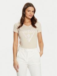 Guess T-Shirt W5RI21 J1314 Beżowy Regular Fit. Brązowe t-shirty damskie Guess, xs, z aplikacjami, z bawełny, bez kołnierzyka, bez ramiączek. Za 119.99 zł.