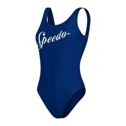 Strój pływacki jednoczęściowy Speedo Logo Deep U-Back. Niebieskie stroje kąpielowe damskie Speedo, xs, bez wzorów. Za 109.99 zł.