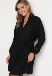 Czarna Wiskozowa Sukienka Kimono z Kieszeniami i Ozdobnymi Ażurowymi Wstawkami Salanora. Czarne sukienki damskie Born2be, na imprezę, m, w ażurowe wzory, z wiskozy, bez kołnierzyka, bez ramiączek, mini. Za 109.99 zł.