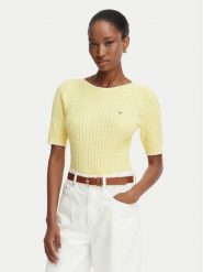 Tommy Hilfiger Sweter Fine Gg Cable Boat WW0WW50103 Żółty jasny Regular Fit. Żółte swetry nierozpinane damskie Tommy Hilfiger, xl, bez wzorów, z bawełny, bez kołnierzyka, bez ramiączek. Za 489.99 zł.