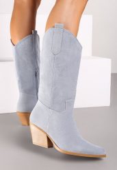 Niebieskie Kozaki Kowbojki na Stożkowym Obcasie Irialins. Niebieskie kozaki damskie Born2be, bez wzorów, bez obcasa, na obcasie, bez zapięcia. Za 149.99 zł.