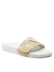 Guess Klapki FLGCAA ELE19 Beżowy. Brązowe klapki damskie Guess, z aplikacjami, ze skóry, bez obcasa, bez zapięcia. Za 199.99 zł.