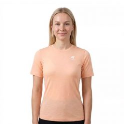 Damska koszulka trekkingowa z merynosów. Brązowe bluzki damskie FJORK MERINO, bez wzorów, z wełny, sportowe, bez kołnierzyka, bez ramiączek. Za 399.00 zł.