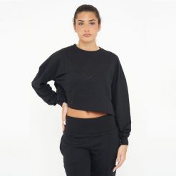 Krótka sportowa bawełniana bluza F ESSENCE czarna. Czarne bluzy damskie Legea, l, bez wzorów, z bawełny, sportowe, bez ramiączek, bez kaptura. Za 92.00 zł.