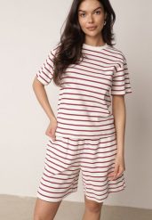 Czerwono-Białe Bawełniane Szorty w Paski z Wysokim Stanem w Stylu Casual Naunea. Białe szorty damskie Born2be, bez wzorów, z bawełny, casualowe, z podwyższonym stanem. Za 59.99 zł.