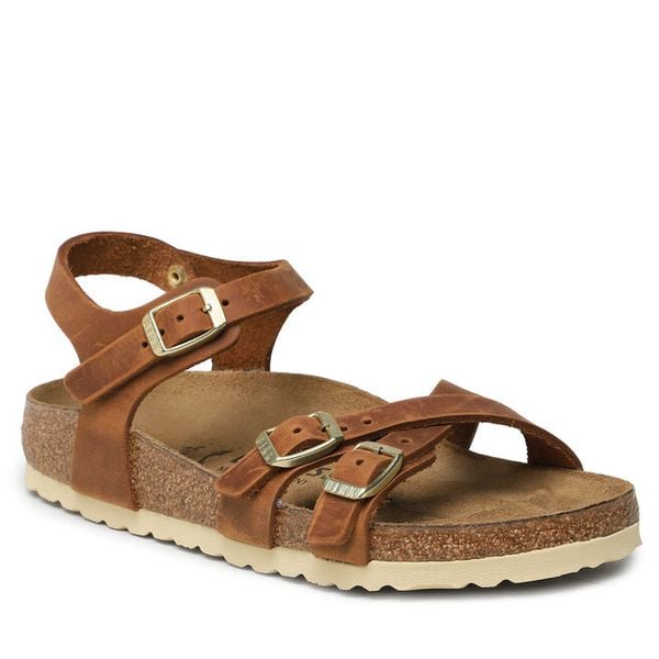 Sandały Birkenstock. Brązowe sandały damskie Birkenstock, bez wzorów, bez obcasa, na płaskiej podeszwie, bez zapięcia. Za 579.99 zł.