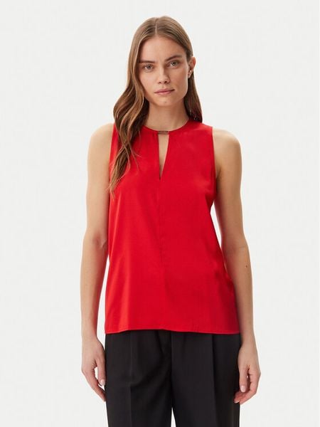 Calvin Klein Top K20K208190 Czerwony Regular Fit. Czerwone topy damskie Calvin Klein, bez wzorów, z wiskozy, bez kołnierzyka, bez ramiączek. Za 199.99 zł.