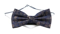 Mucha Brązowo-Granatowa z Białą Poszetką, w Listki, Elegancka, Męska -CHATTIER. Niebieskie krawaty i muchy Chattier, bez wzorów, z poliesteru, eleganckie. Za 59.00 zł.