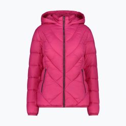 Kurtka puchowa damska CMP. Czerwone kurtki sportowe damskie CMP, bez wzorów, z puchu, bez ramiączek, bez kaptura, trekkingowe. Za 309.99 zł.