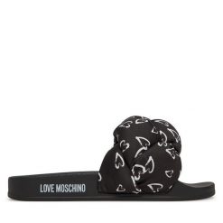 Klapki LOVE MOSCHINO. Czarne klapki damskie Love Moschino, bez wzorów, bez obcasa, bez zapięcia. Za 399.99 zł.
