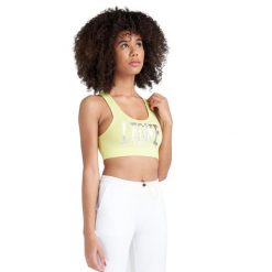 Odzież sportowa miękki na siłownia na co dzień. Żółta koszulki sportowe damskie LEONE 1947 APPAREL, bez wzorów, bez ramiączek, na fitness i siłownię. Za 54.73 zł.