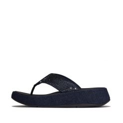 Klapki między palcami damskie FitFlop F-Mode. Niebieskie klapki damskie FIT FLOP, na lato, bez wzorów, z materiału, eleganckie, bez obcasa, bez zapięcia. Za 592.00 zł.