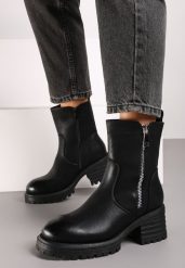 Czarne Botki na Obcasie w Stylu Sztybletów Ozdobione Suwakiem Rianira. Czarne botki damskie Born2be, bez wzorów, z jeansu, bez obcasa, na obcasie, bez zapięcia. Za 149.99 zł.