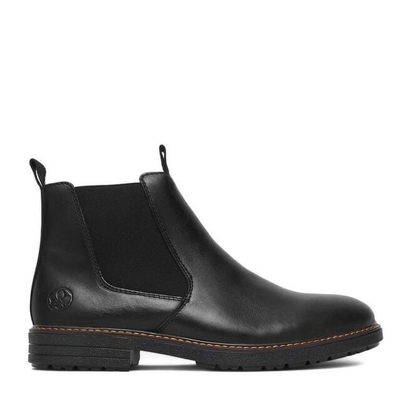 Botki Rieker. Czarne botki męskie Rieker, bez wzorów, bez obcasa, bez zapięcia. Za 439.99 zł.