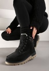 Czarne Mocno Ocieplone Botki Traperki ze Sznurowaniem Carlalla. Czarne trapery damskie Born2be, bez zapięcia. Za 74.99 zł.
