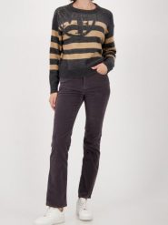 Monari Damski sweter z dzianiny - Ciao Bella Kobiety Sztuczne włókno szary|beżowy w paski, 44. Brązowe swetry nierozpinane damskie Monari, z aplikacjami, z dzianiny, bez kołnierzyka, bez ramiączek. Za 599.95 zł.