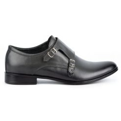 Olivier Skórzane buty wizytowe Monki 287LU szare. Szare buty wizytowe męskie bez wzorów, z jeansu, bez obcasa, bez zapięcia. Za 367.89 zł.