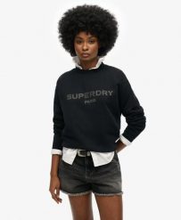 Superdry Damska bluza Sport Luxe Loose Crew z bawełny i recyklingu. Czarne bluzy damskie Superdry, bez wzorów, z bawełny, sportowe, bez ramiączek, bez kaptura. Za 322.70 zł.