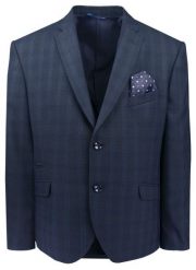 Taliowana, Elegancka Marynarka Męska - Casino - Granat, Delikatna Kratka. Niebieskie garnitury męskie Casino, m, bez wzorów, z poliesteru, eleganckie, bez kołnierzyka, bez ramiączek. Za 389.00 zł.