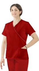 Visent Bluza medyczna kosmetyczna damska lekarska czerwony / czerwona lamówka 44. Czerwone bluzy damskie Visent, bez wzorów, bez ramiączek, bez kaptura. Za 64.99 zł.