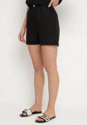Czarne Klasyczne Szorty z Lnem z Gumką w Talii i Kieszeniami Filarenea. Czarne szorty damskie Born2be, bez wzorów, eleganckie. Za 49.99 zł.