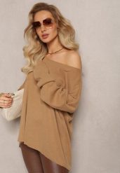 Ciemnobeżowy Sweter o Luźnym Kroju Adaoma. Brązowe swetry nierozpinane damskie Renee, bez wzorów, z dzianiny, casualowe, bez kołnierzyka, bez ramiączek. Za 69.99 zł.