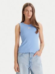 Calvin Klein Jeans Top LV047C201G Błękitny Slim Fit. Niebieskie topy damskie Calvin Klein Jeans, xs, bez wzorów, z bawełny, bez kołnierzyka, bez ramiączek. Za 129.99 zł.