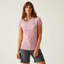 Damska koszulka turystyczna z krótkim rękawem Fingal Edition. Fioletowe bluzki damskie Dare 2B, bez wzorów, eleganckie, bez kołnierzyka, bez ramiączek. Za 140.00 zł.