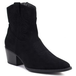 Botki damskie kowbojki nieocieplane czarne Sabatina 26114-2. Czarne botki damskie Sabatina, bez wzorów, z nubiku, eleganckie, bez obcasa, bez zapięcia. Za 159.99 zł.