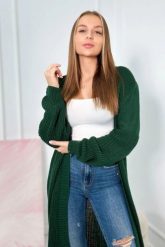 Sweter długi kardigan ciemno zielony. Zielone kardigany damskie KESI, l, bez wzorów, z dzianiny, eleganckie, bez kołnierzyka, plus size. Za 190.70 zł.