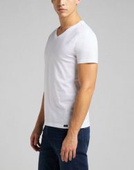 LEE TWIN PACK V NECK MĘSKI T-SHIRT KOSZULKA DWUPAK WHITE L62ECM12 112114541. Białe t-shirty męskie Lee, l, bez wzorów, bez kołnierzyka, bez ramiączek. Za 119.99 zł.