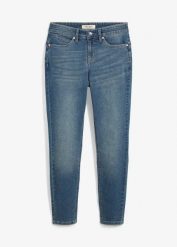 Jeansy skinny, mid waist, ze stretchem. Niebieskie jeansy damskie bonprix, bez wzorów, z jeansu, z podwyższonym stanem. Za 124.99 zł.